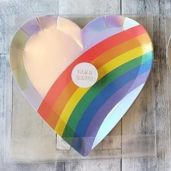 NWT - Meri Meri Rainbow Heart Paper Plates (8) - Picture 1 of 2